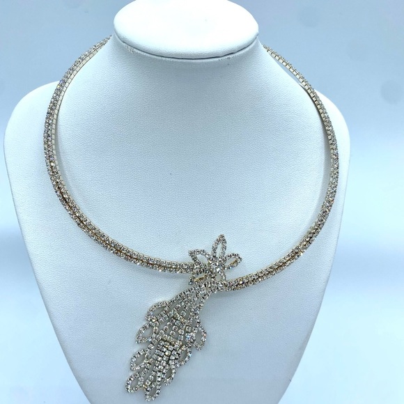✨Rhinestone glam necklace collar elastic shooting star flower sparkly statement - Picture 1 of 7